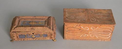 Painted beech dresser box, 19th c., together with: Painted beech dresser box, 19th c., together with a tramp art box.