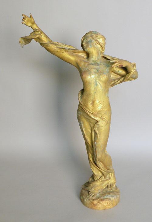 Gilt bronze figure of a woman, signed Jul. Grosj: Gilt bronze figure of a woman, signed Jul. Grosjean, 28 1/2'' h.