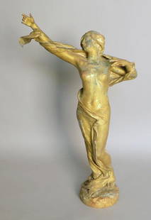 Gilt bronze figure of a woman, signed Jul. Grosj: Gilt bronze figure of a woman, signed Jul. Grosjean, 28 1/2'' h.