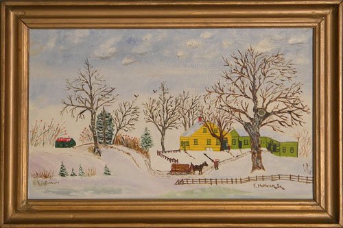 Four Edgar McNear Sr., oil on board folk painting: Four Edgar McNear Sr., oil on board folk paintings.