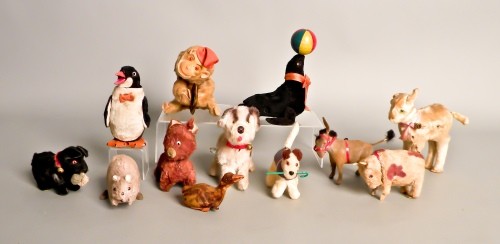 Twelve plush wind up toys, tallest - 6 1/2'' h.: Twelve plush wind up toys, tallest - 6 1/2'' h.