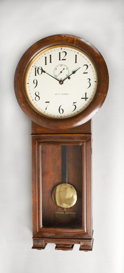Seth Thomas regulator clock, 36'' h.: Seth Thomas regulator clock, 36'' h.