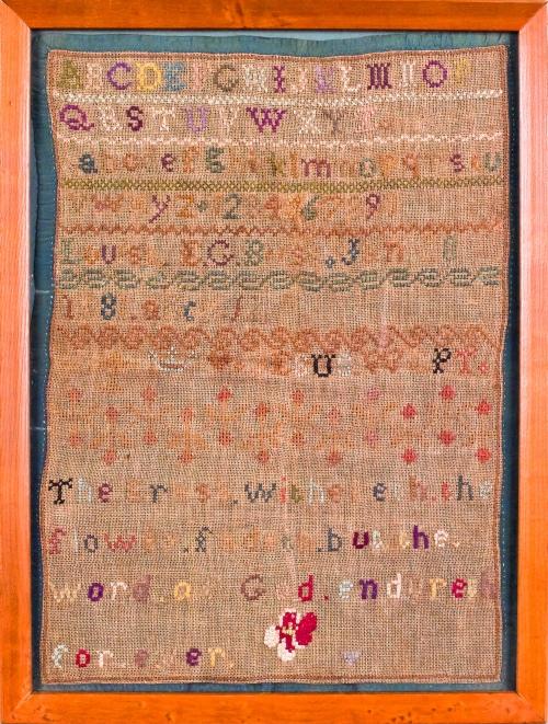 Two silk on linen samplers, one dated 1823, 11'' x: Two silk on linen samplers, one dated 1823, 11'' x 8'' and 15'' x 9''.