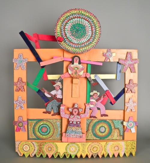 Folk art carved and painted whirligig by James Ha: Folk art carved and painted whirligig by James Harold Jennings, 30 1/2'' h., 25 1/2'' w.