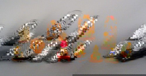 Collection of eleven Victorian miniature glass do: Collection of eleven Victorian miniature glass domed dioramas, tallest - 18 1/4''.