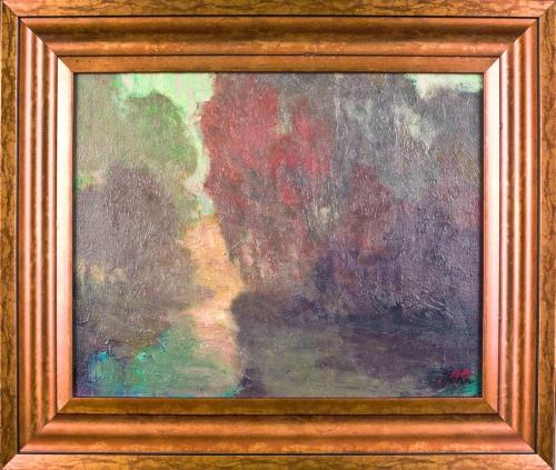 David Hahn (American, 20th/21st c.), oil on canva: David Hahn (American, 20th/21st c.), oil on canvas titled Autumn Trees, 11'' x 14''.