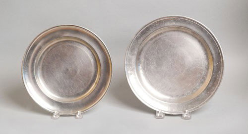 Two Philadelphia pewter plates, ca. 1820, beari: Two Philadelphia pewter plates, ca. 1820, bearing the touch of Robert Palethorp Jr., 7 3/4'' dia. and 8 1/2'' dia.