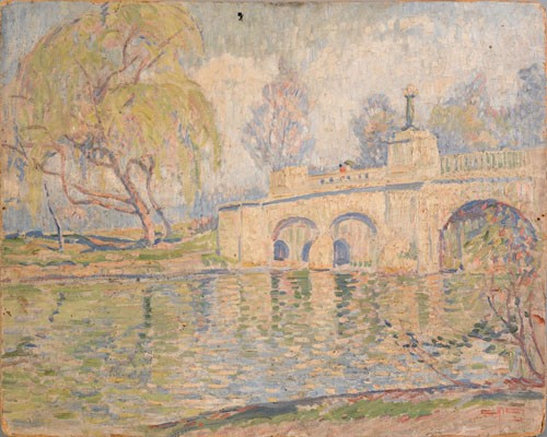 Edgar Hewitt Nye (District of Columbia, 1879-194: Edgar Hewitt Nye (District of Columbia, 1879-1943), oil on board canal scene, signed lower right and dated 21', 23 1/2'' x 28''.