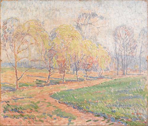 Edgar Hewitt Nye (District of Columbia, 1879-194: Edgar Hewitt Nye (District of Columbia, 1879-1943), oil on board impressionist landscape, signed lower right and dated 21', 23 3/4'' x 27 3/4''.