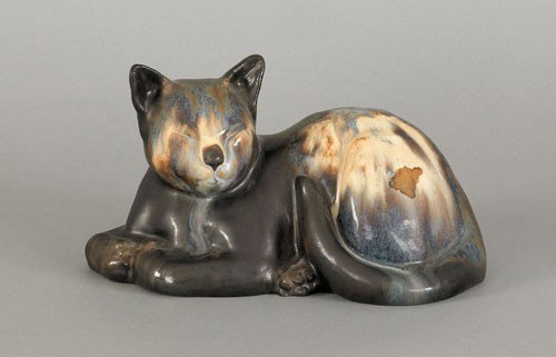 Fulper pottery figure of a reclining cat, 5 1/2: Fulper pottery figure of a reclining cat, 5 1/2'' h.