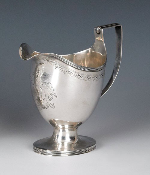 Albany, New York silver creamer, ca. 1785, bear: Albany, New York silver creamer, ca. 1785, bearing the touch of Isaac Hutton, 5 5/8'' h., 6.2 ozt.
