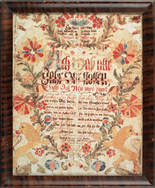 Miscellaneous ephemera to include a modern prin: Miscellaneous ephemera to include a modern print of a fraktur, two Middletown, Pennsylvania newspapers, print titled A Draught of the Manor of Conestoga in the County of Lancaster, and an eglomaise pa
