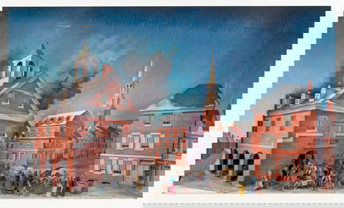 W.E. Sparks Studio, Inc. wood and plaster dioram: W.E. Sparks Studio, Inc. wood and plaster diorama, ca. 1940, titled Fighting Fire in 1828, the scene is an exact reproduction of 2nd and Market Streets, Philadelphia with the Old Court House on the le