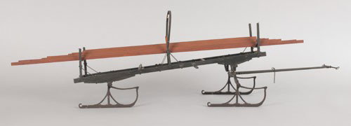 Early 20th c. painted wood model of a sled hook: Early 20th c. painted wood model of a sled hook and ladder, 11'' h., 38'' w.