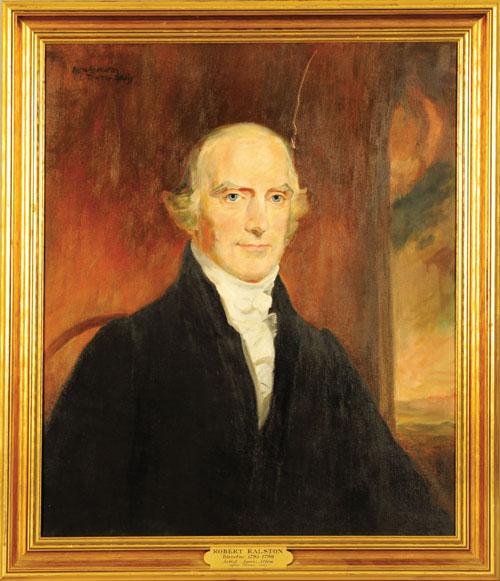 Agnes Olive Allen (Pennsylvania , b. 1897), oil: Agnes Olive Allen (Pennsylvania , b. 1897), oil on canvas portrait of Robert Ralston, after Thomas Sully, signed upper left, 30'' x 25''. Ralston was director of the Insurance Company of North America