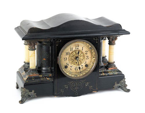 Seth Thomas faux slate mantle clock, 11 1/2'' h.,: Seth Thomas faux slate mantle clock, 11 1/2'' h., 16'' l.