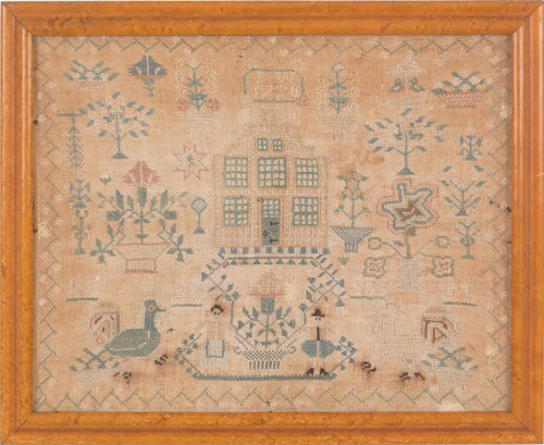 Silk on linen sampler dated 1770, 11 1/2'' x 14 1/: Silk on linen sampler dated 1770, 11 1/2'' x 14 1/2''.
