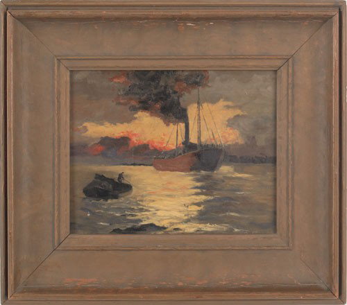 Oil on board maritime scene, early 20th c., signe: Oil on board maritime scene, early 20th c., signed A. Frank, 7 1/2'' x 9 1/2''.