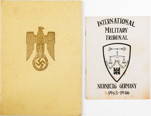 Hand drawn typed document dealing with the Nuremb: Hand drawn typed document dealing with the Nuremberg trials, together with a document signed by Adolph Hitler.