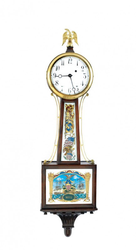 Federal style mahogany banjo clock, 40 1/2'' h.: Federal style mahogany banjo clock, 40 1/2'' h.