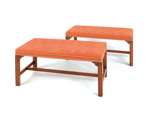 Pair of Kittinger Chippendale style mahogany benc: Pair of Kittinger Chippendale style mahogany benches, 17'' h., 36'' w., 18'' d.
