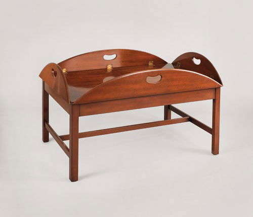 Kittinger mahogany butler's tray table, 19'' h.,: Kittinger mahogany butler's tray table, 19'' h., 52'' w., 37 1/2'' d.