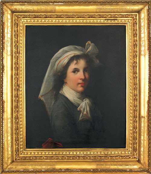 Giuseppe Mazzolini (Italian, 1806-1876), oil on: Giuseppe Mazzolini (Italian, 1806-1876), oil on canvas portrait of a young woman, unsigned, bearing the original artist's label verso, 24 1/4'' x 19 1/2''.