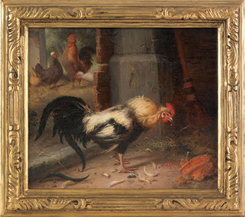 Gustav Konrad Sus (German 1823-1881), oil on ca: Gustav Konrad Sus (German 1823-1881), oil on canvas of a rooster, signed lower left, 13 1/2'' x 15 1/2''.