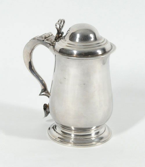 Georgian silver dome lidded tankard, 1785-1786,: Georgian silver dome lidded tankard, 1785-1786, bearing the touch of Hester Bateman, 7 1/4'' h., 26.3 ozt.