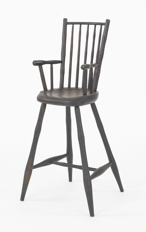 Pennsylvania rodback windsor high chair, 19th c.: Pennsylvania rodback windsor high chair, 19th c., painted black.