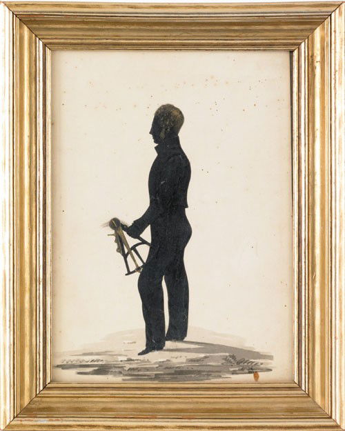 Frith (England, 19th c.), painted silhouette of: Frith (England, 19th c.), painted silhouette of mid-shipman John Ward dated 1839, 9 3/4'' x 7''.