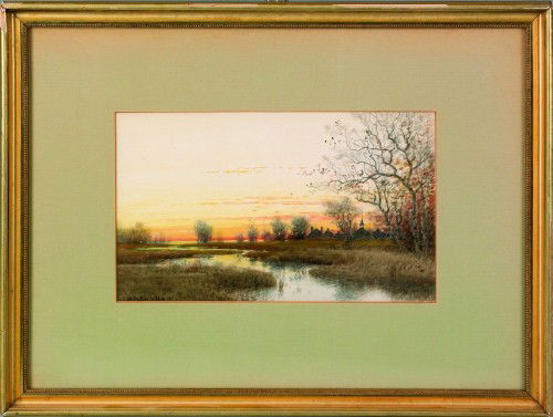 Samuel R. Chaffee (American, 1850-1913), watercol: Samuel R. Chaffee (American, 1850-1913), watercolor landscape with river, signed lower left, 6 1/4'' x 10 1/4''.