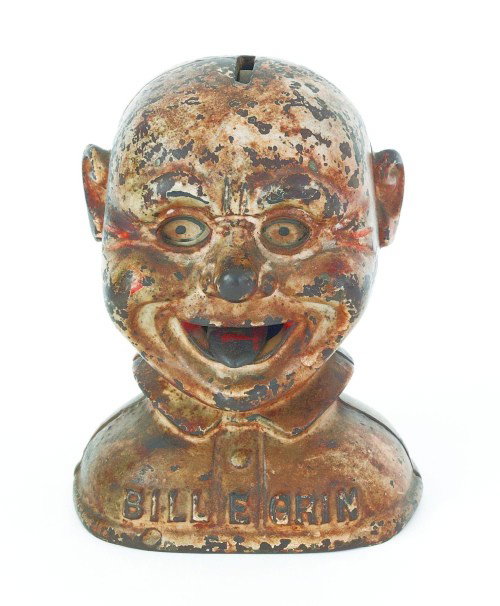 Bill E. Grin cast iron mechanical bank.: Bill E. Grin cast iron mechanical bank.