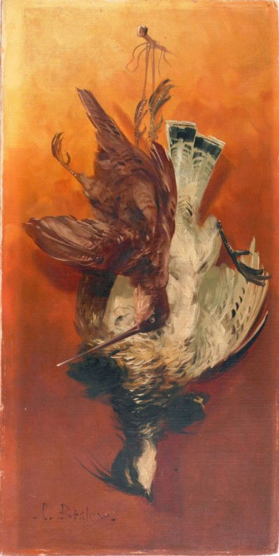Clarence E. Braley, oil on canvas still life with: Clarence E. Braley, oil on canvas still life with game birds, 24'' x 12''. Provenance: Pennsylvania educational institution.