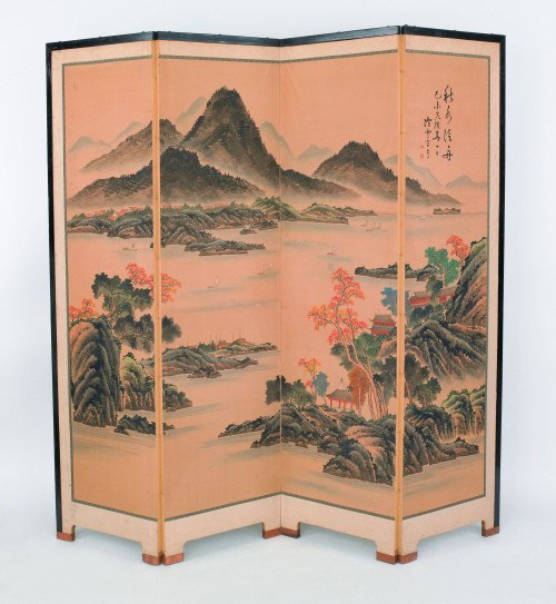 Chinese four-part folding screen, 72 1/2'' h., 72 : Chinese four-part folding screen, 72 1/2'' h., 72 1/2'' l.