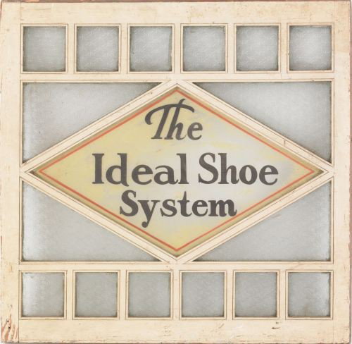 Advertising window for the Ideal Shoe System, 32 : Advertising window for the Ideal Shoe System, 32 1/2'' x 33 1/2''.