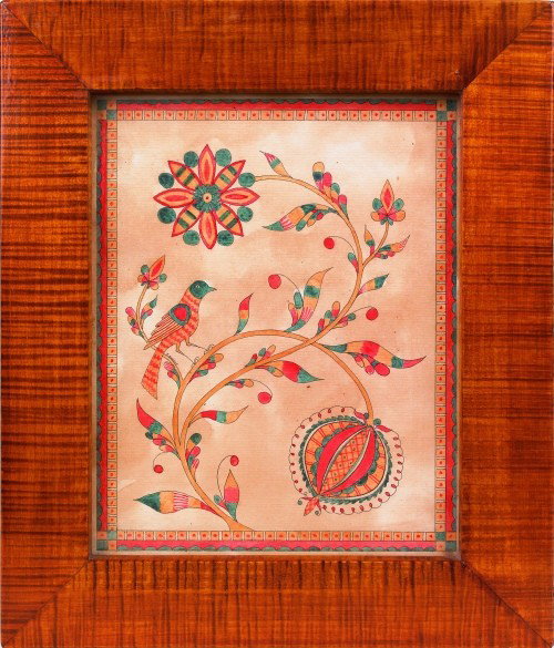 Pam Godillot (American 20th/21st c.) two watercol: Pam Godillot (American 20th/21st c.) two watercolor fraktur, overall - 13 1/4'' x 11 1/4'' and 8'' x 5''.