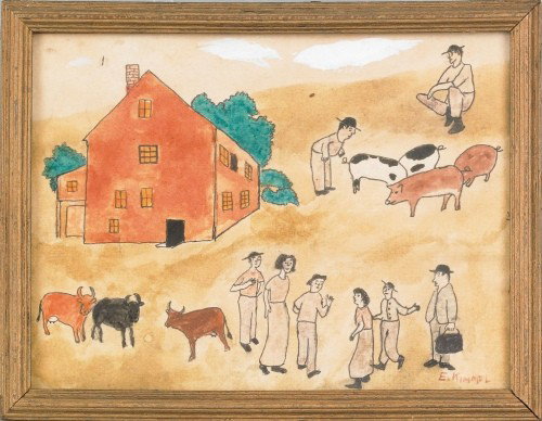 Five ink and watercolor Amish scenes by E. Kimmel: Five ink and watercolor Amish scenes by E. Kimmel, largest - 10 1/2'' x 13 1/2''