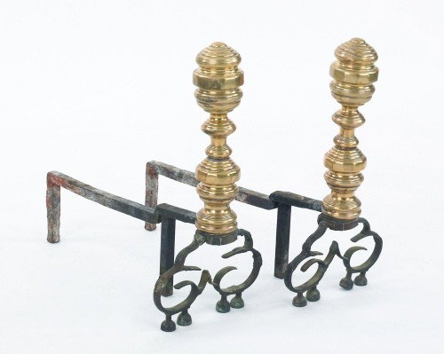 Pair of Federal brass andirons, early 19th c., 19: Pair of Federal brass andirons, early 19th c., 19 1/2'' h.