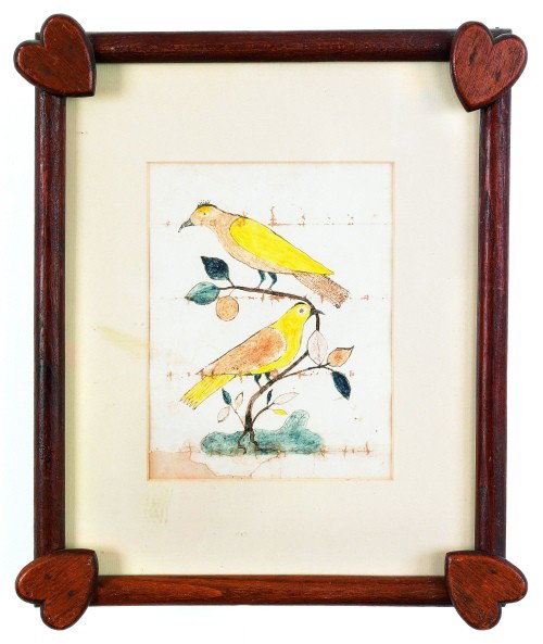 Two Pennsylvania watercolor fraktur drawings, 19t: Two Pennsylvania watercolor fraktur drawings, 19th c., 6 1/2'' x 5'' and 9 3/4'' x 6''.