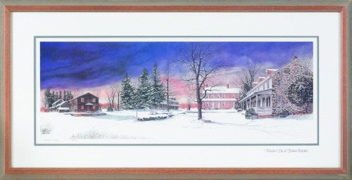 Signed lithograph titled Winters Eve in Dilworth: Signed lithograph titled Winters Eve in Dilworthtown, by Philip Lichoff, 12'' x 32''.