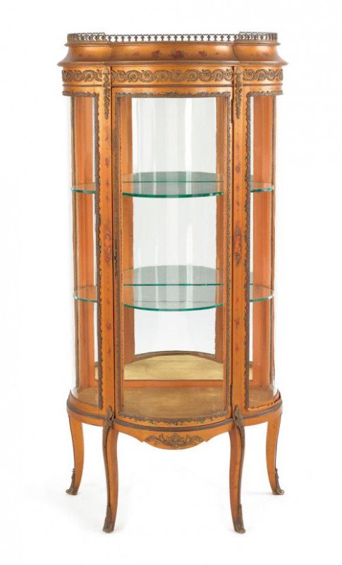 French painted and ormolu mounted vitrine, 57 1/2: French painted and ormolu mounted vitrine, 57 1/2'' h., 27'' w.
