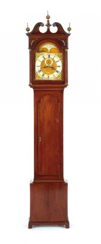 George III mahogany tall case clock, late 18th c.: George III mahogany tall case clock, late 18th c., the eight-day works with brass face inscribed Alex Ferguson Couper Fife, 93 1/2'' h.