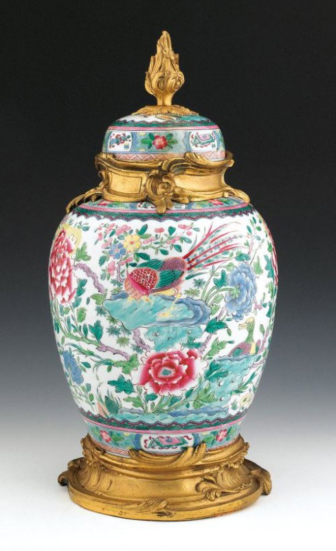 Chinese ormolu mounted porcelain jar, 14 1/2'' h.: Chinese ormolu mounted porcelain jar, 14 1/2'' h.