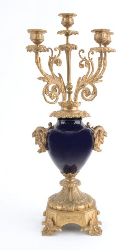 Ormolu mounted cobalt candelabra, 21'' h.: Ormolu mounted cobalt candelabra, 21'' h.