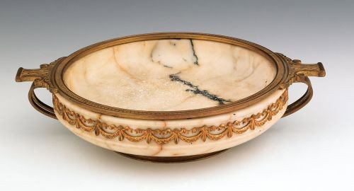 Ormolu mounted marble bowl, 2 3/4'' h., 12'' dia.: Ormolu mounted marble bowl, 2 3/4'' h., 12'' dia.