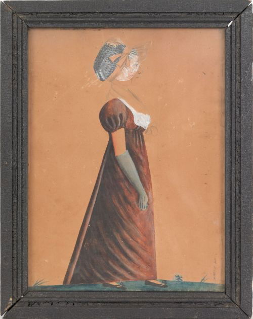 Jacob Maentel (American, 1763-1863), pair of wa: Jacob Maentel (American, 1763-1863), pair of watercolor folk portraits of Michael and Elizabeth Hellman of Lancaster, executed ca. 1804, while Michael was a member of the Pennsylvania legislature, 7''