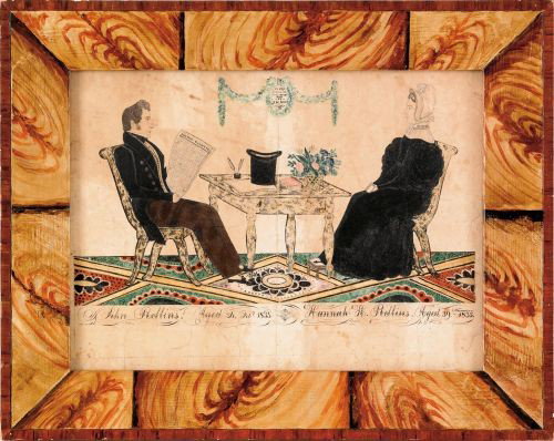 Joseph H. Davis (American 1811-1865), double wa: Joseph H. Davis (American 1811-1865), double watercolor interior portrait of John and Hannah Rollins of Wakefield, signed upper middle and dated 1835, 11 1/4'' x 15 1/2''.