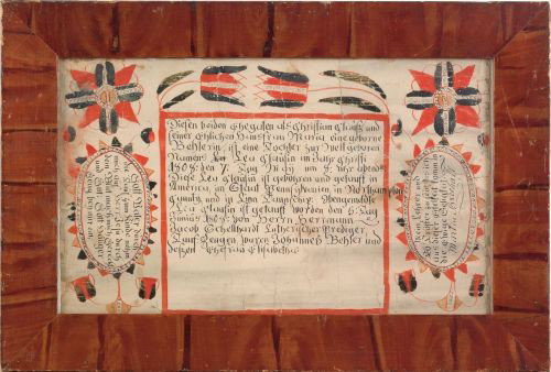 Martin Brechall (Southeastern, Pennsylvania, 178: Martin Brechall (Southeastern, Pennsylvania, 1783-1830), Northampton County, ink and watercolor fraktur dated 1808, 8'' x 13 1/4''.