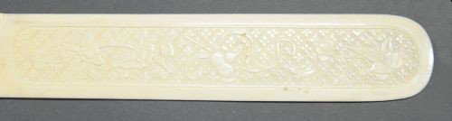 Japanese tanto, with carved ivory sheath, 9 1/4: Japanese tanto, with carved ivory sheath, 9 1/4'' l., together with an ivory busk, 10 1/2'' l., and a Chinese carved ivory frame, 4 1/2'' x 3 1/2''.